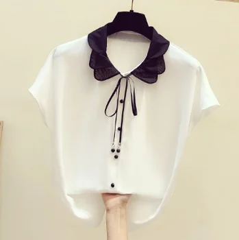 

2020 Summer New Korean Style Doll Collar Chiffon Shirt Female Temperament Short Sleeve Blouse Top Small Shirt Mujer Blusas