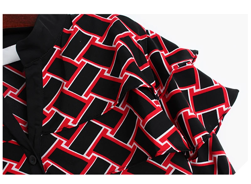 [EAM] Women Red Pattern Printed Big Size Dress New Stand Collar Long Sleeve Loose Fit Fashion Tide Spring Autumn 2020 1DA115