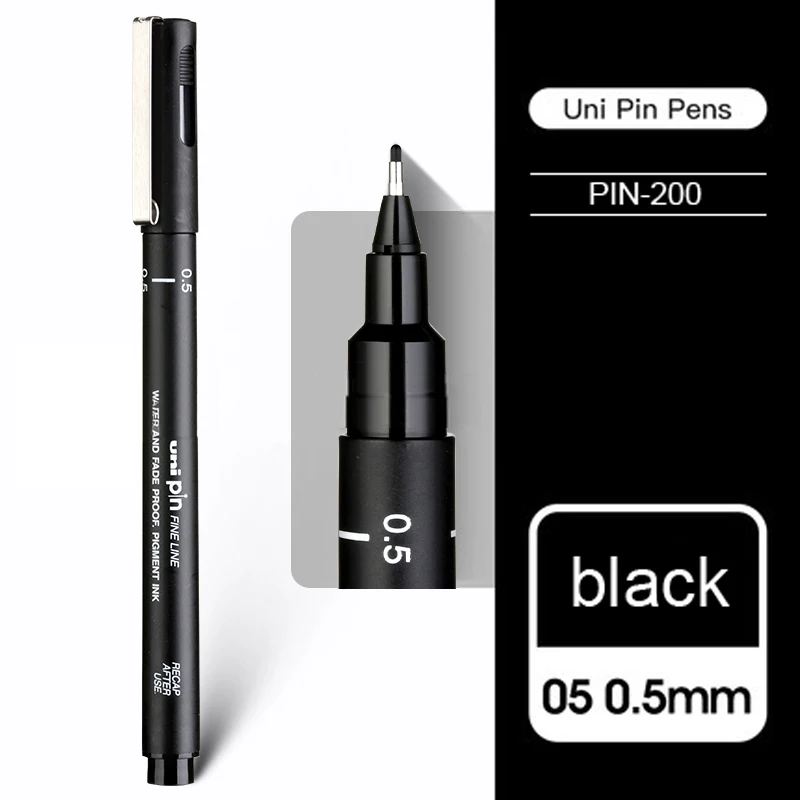 BK 05-0.5mm UNI чертежная ручка игла искусство рисования для учащихся ручка-закладка PIN-200 водостойкая картина ход линия рисования дизайн черная ручка - Цвет: BK 05-0.5mm