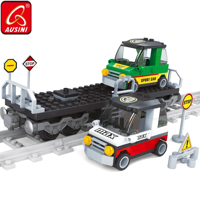 

AUSINI 186PCS Railroad Building Blocks Toys for Children Trains Model City Cars Railway Worker Mini Figures Kids Playthings Toy