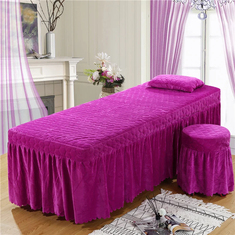 1PC Soft Beauty Salon Bed Skirt Crystal Velvet Solid Color Bed Spread for Hairdresser Esthetic Salon 80*190cm Custom size#a - Цвет: -LY-05-hongxueqin
