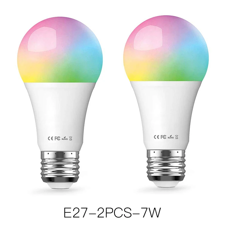 FrankEver A19 умный светодиодный светильник с Wi-Fi и регулируемой яркостью, беспроводная лампа E26 E27, совместимая с Alexa Google Home Assitant - Цвет: E27-7W-2PCS