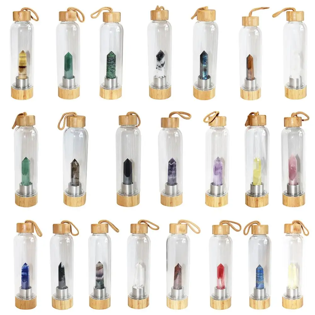 

Hot Sale Natural Crystal Point Healing Obelisk Wand Elixir Quartz Crystal Water Bottle Tools Drop Shipping