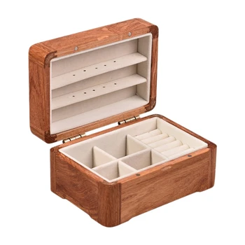 

Jewelry Box Wooden Jewelry Storage Box Handmade Double-Layer Large-Capacity Jewelry Box Portable Jewelry Storage Box Earrings Ri