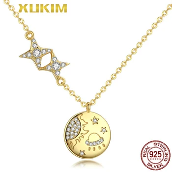 

SN811 Xukim Jewelry Gold Necklace 925 Sterling Silver Mysterious Interstellar Sun Star Spaceship Pendant Necklace