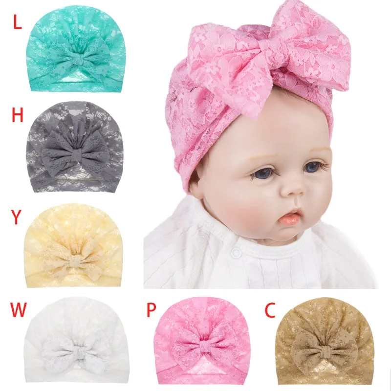 

Soft Newborn Baby Bow Lace Floral Pattern Girls Sleep Caps Baby Hat Baby Turban Elastic Cap