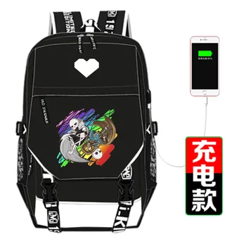 

Undertale Flowey Sans Skeleton Printing Backpack Unisex Travel Mochila USB Interface Laptop Backpack Canvas School Bags