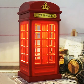 

New Portable Night Light Retro London Telephone Booth Night Light USB Rechargeable Red Table Lamp Home Decoration