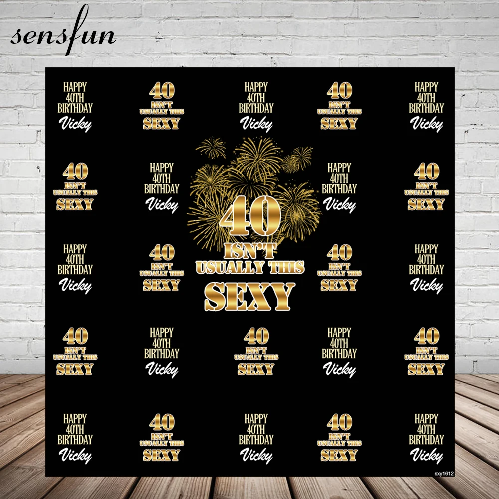 

Sensfun Happy 40th Birthday Party Backdrop Gold Letters Fireworks Black Photography Backgrounds For Photo Studio Custom Vinyl