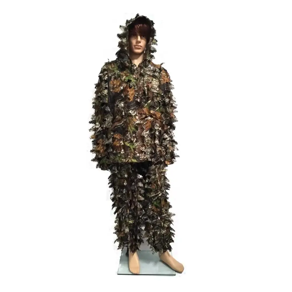 Hunting Ghillie Suit 3D Camo Bionic Leaf Linen Hunting Clothes Camouflage Jungle Woodland Birdwatching Poncho Hunting Clothing - Цвет: Многоцветный