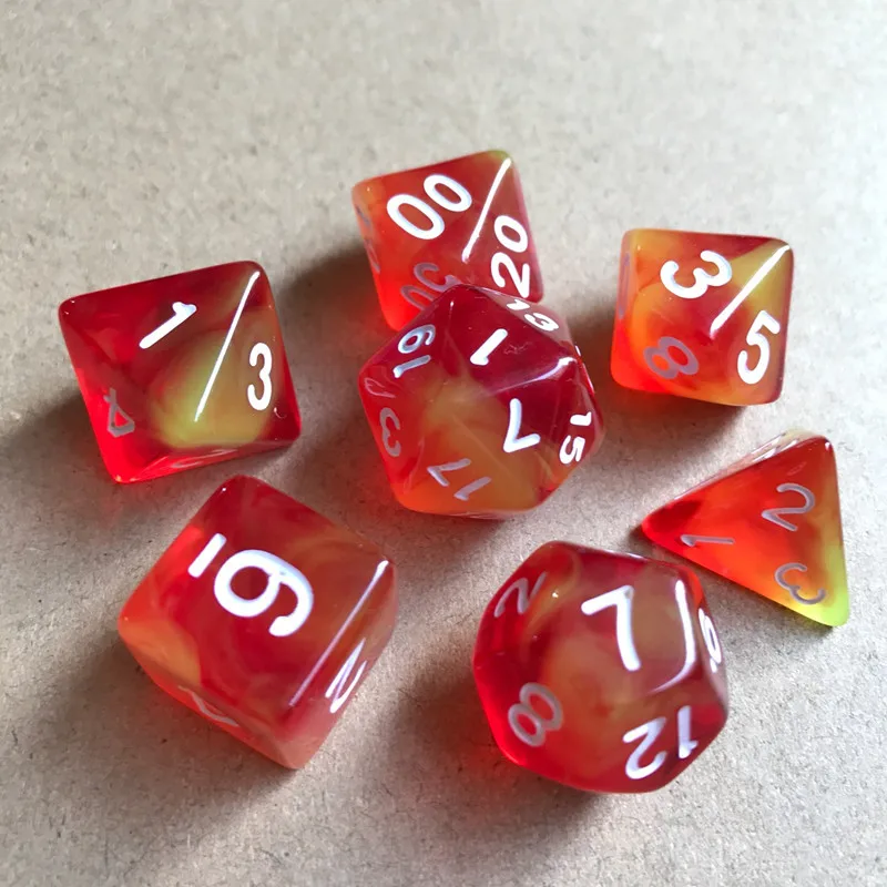 7 шт./компл. 4 цвета многогранные игральные кости d & d4 d6 d8 d10 % d12 d20 полигедрические