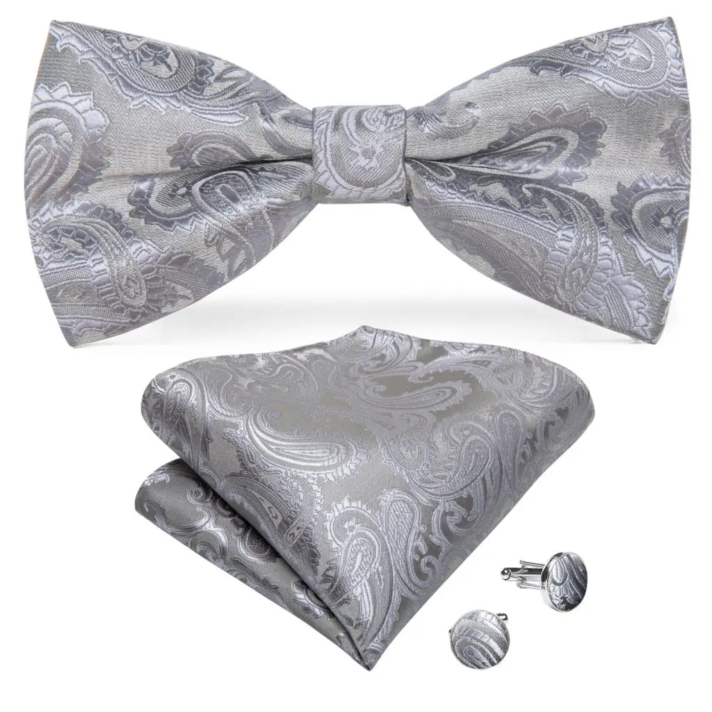 Men's Silver Paisley Fashion Wedding Men Silk Waistcoat Vest Bowties Hanky Cufflinks Cravat Set for Suit Tuxedo DiBanGu MJ-110 Men's Silver Paisley Fashion Wedding Men Silk Waistcoat Vest Bowties Hanky Cufflinks Cravat Set for Suit Tuxedo DiBanGu MJ-110