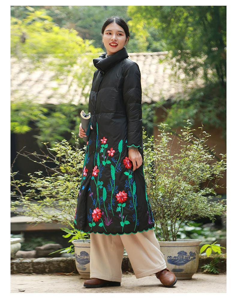 LZJN Women's Winter long Down Coat Jacket Embroidery Ultra Light Warm White Duck Down Coat Female Outerwear Parka Пуховик (23)