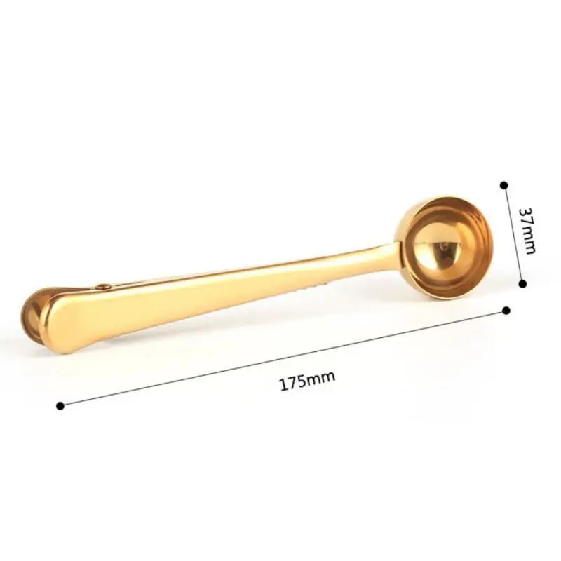 

Two-in-One Stainless Steel Coffee Measuring Scoops With Sealing Bag Clip Tea Scoop Spoon