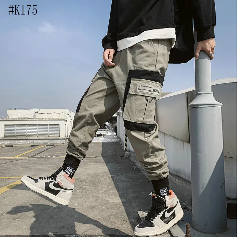 2020 Hip Hop Boy Multi pocket Elastic Waist Harem Pants Men Streetwear