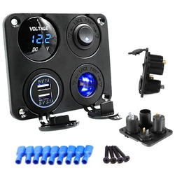 Adaptador de corriente de 12 24V para coche y barco, enchufe para encendedor de cigarrillos, Cargador USB Dual, interruptor de voltímetro, luz LED con enchufe antipolvo, resistente al agua