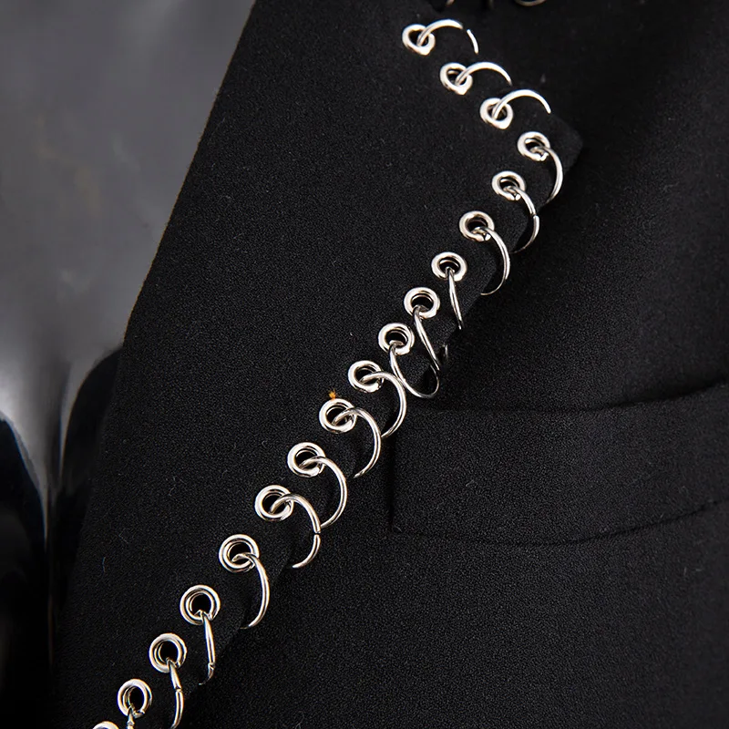 GetSpring Women Blazer Single Breasted Long Sleeve Ladies Black Blazer Coat Metal Ring Irregular Women's Slim Suit Jacket