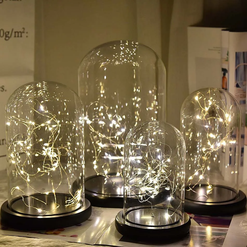 Прозрачная стеклянная крышка цветы торты светодиодные огни дисплей купольный