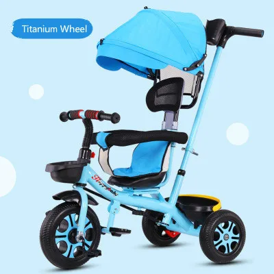 Детский трехколесный велосипед, двухходовая установка для велосипеда, детская большая коляска, детский велосипед 3 коляска на колёсах - Цвет: Titanium with shed