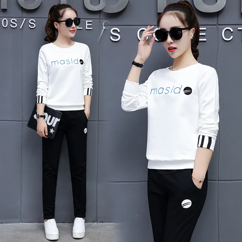 

2019 Spring New Style Korean-style Lettered Long Sleeve Casual Fashion & Sports Set Student Two-Piece Set