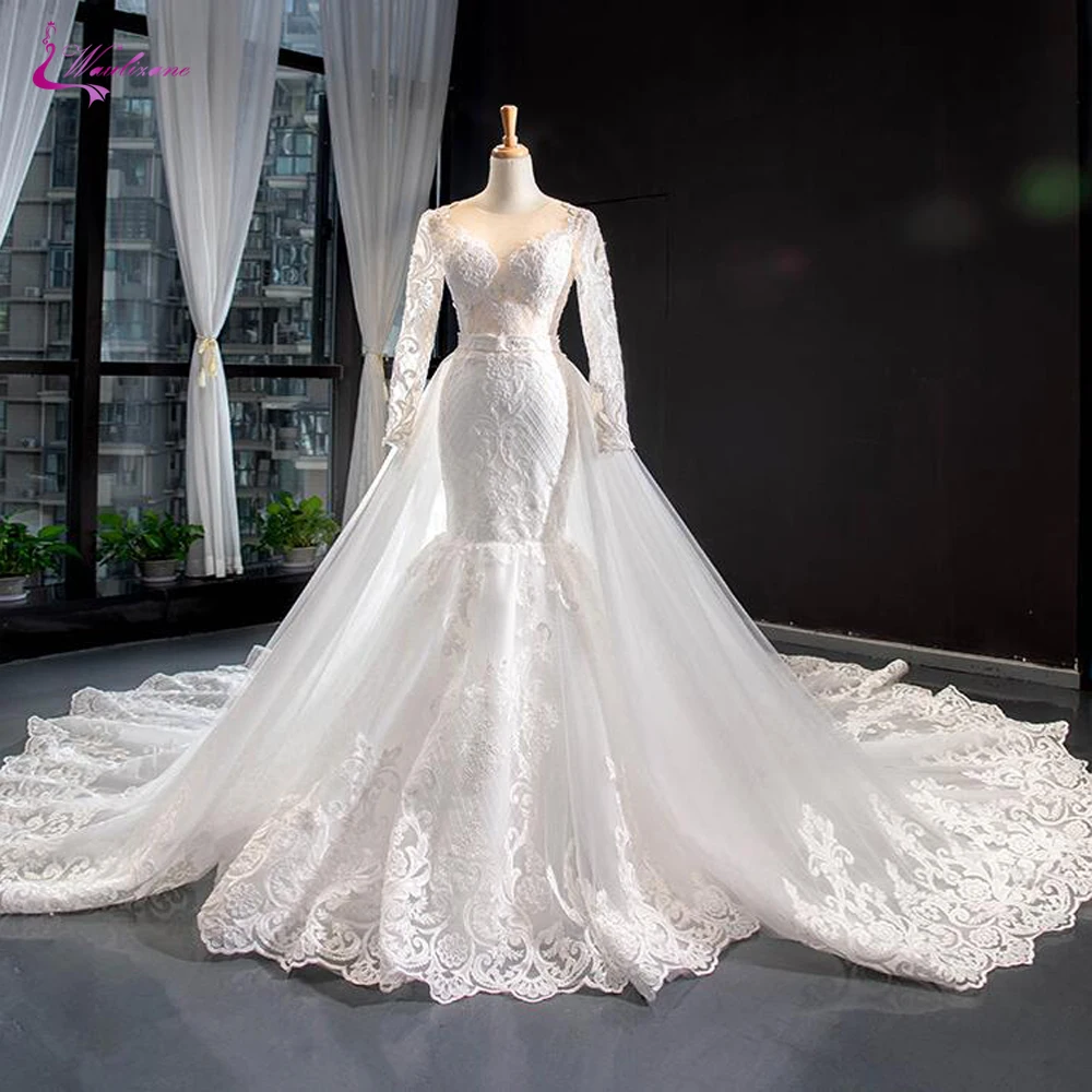 Waulizane с длинным рукавом 2 в 1 корсет для свадебного платья сзади великолепное платье невесты