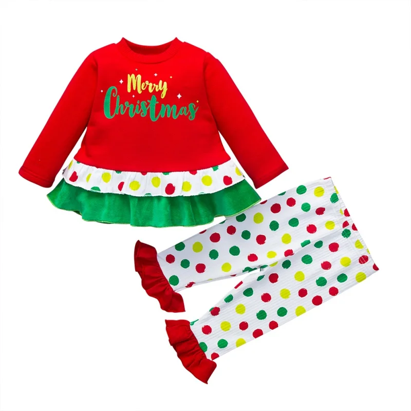 

Babies Kid Outfits Letter Print Christmas Kids Baby Girl Xmas Santa Long Sleeve Top Ruffles Print Pants Cute Outfit Set Clothes