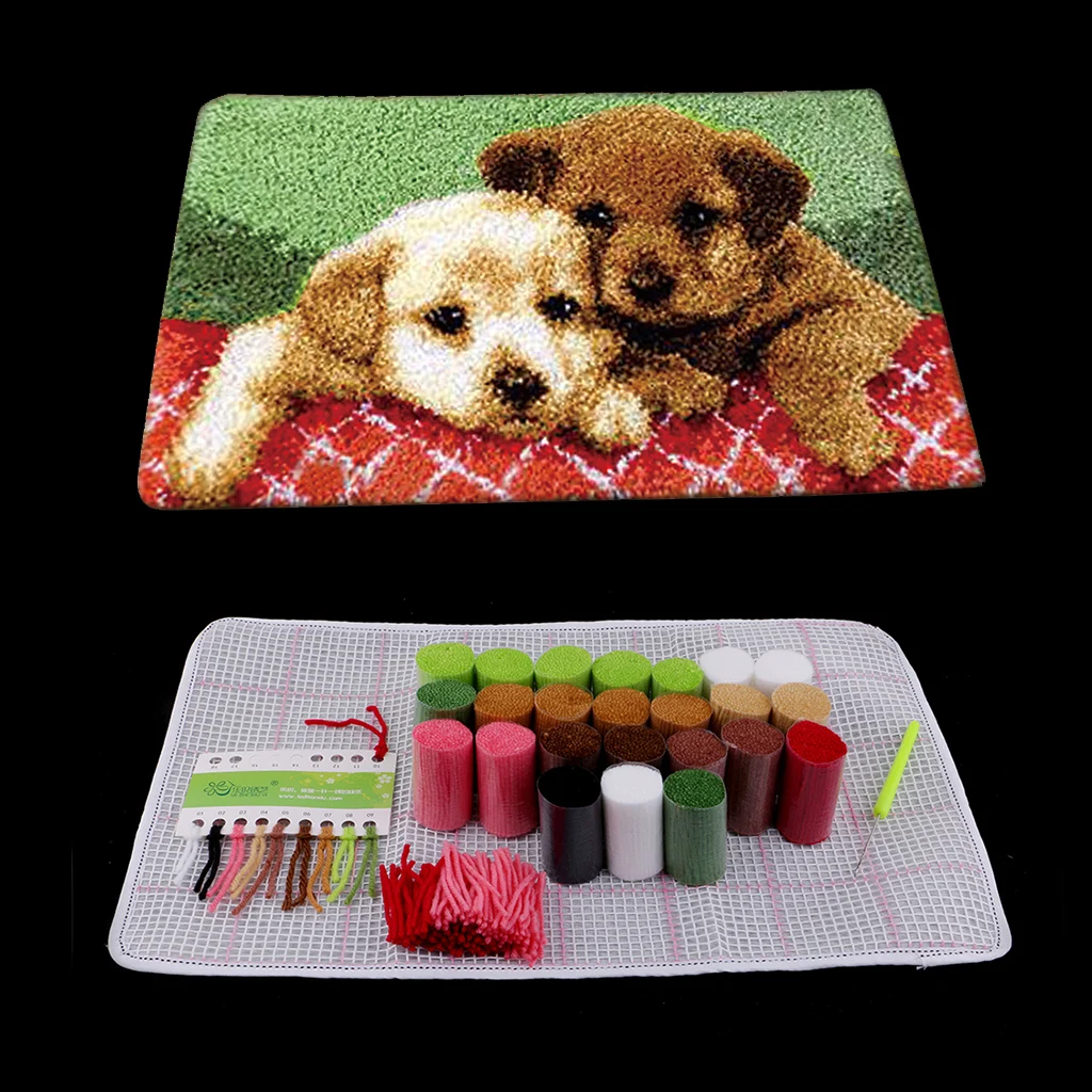 Craft Supplies Animal Latch Hook Carpet Kit With Basic Tool for Children Beignners-Dog