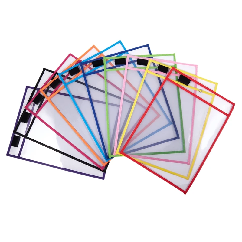 

30 Pack Dry Erase Pockets PVC Transparent Sewn Dry Erase File Bag Reusable Dry Erase Bag