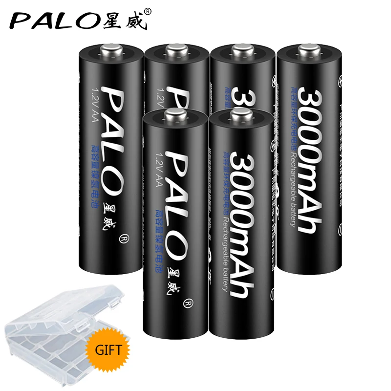 PALO 100% оригинал 6 шт. AA батарея 2a аккумуляторные батареи 1,2 в AA 3000 мАч Ni-MH для игрушечного автомобиля анти-падение прочный