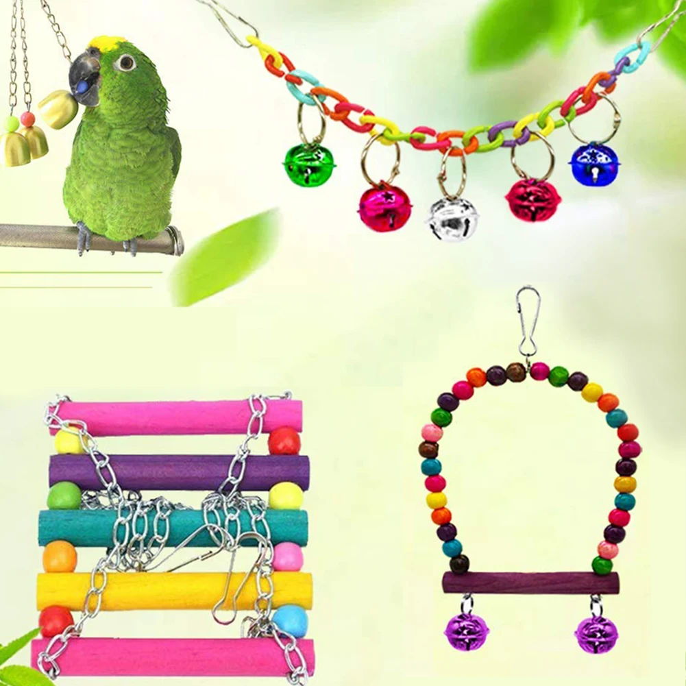 8 шт. Pet Bird Колокольчик для попугая бисер Ротанговые шарики платформа Висячие качели безопасный сопротивление укуса жевательная игрушка нетоксичные товары для домашних животных