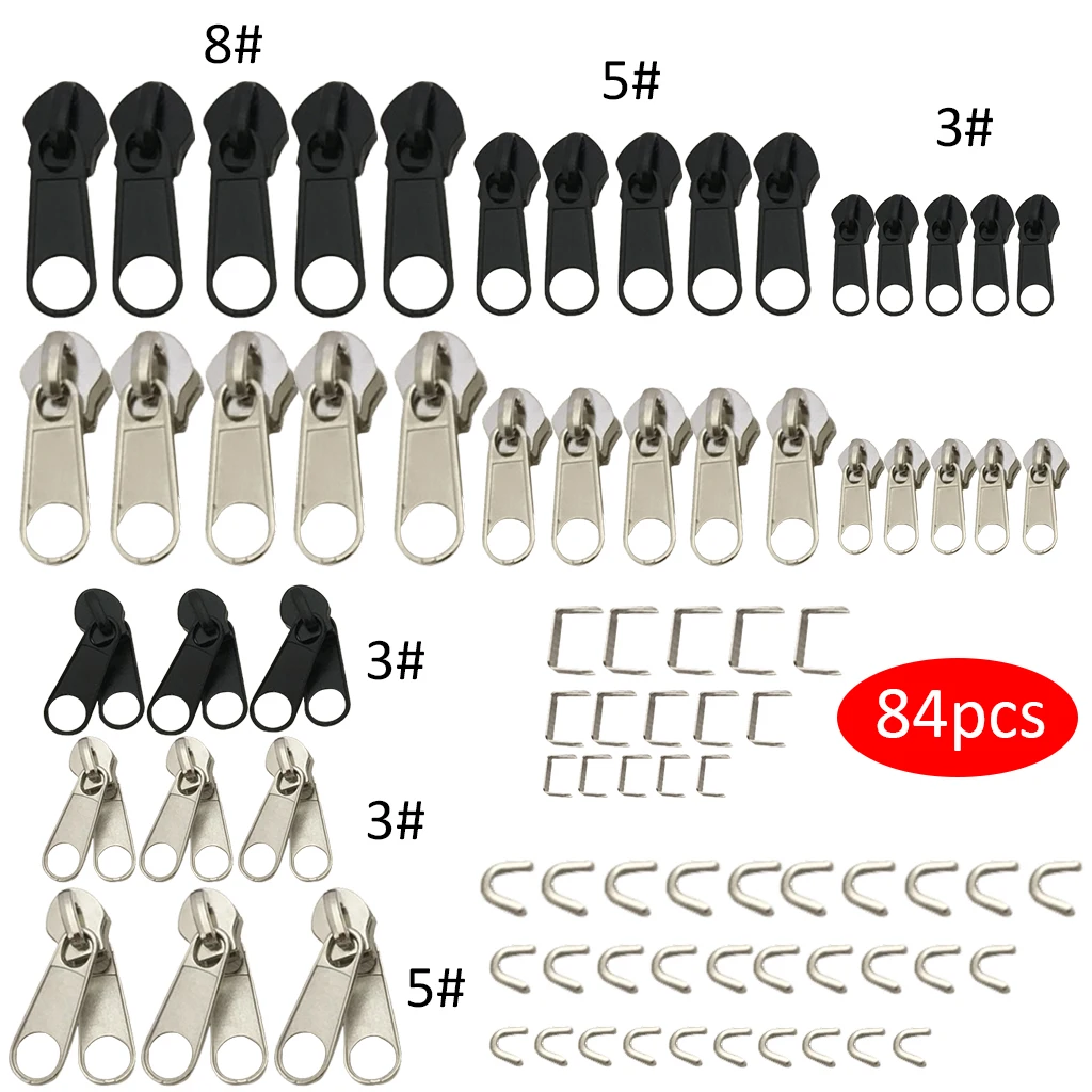84 pcs 84/85 шт eco-friendly ползунки для застежки-молнии для нейлоновой молнии для сумок Стёганое одеяло крышка-пулер ограничитель молнии тянет на Молнии Ремонт Наборы швейная фурнитура - Цвет: 84 pcs