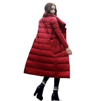 

Fashion Standing Collar Long Jacket Outerwear 2019 Women Winter Double Sided Slim Down Cotton Coat Single Breasted Parkas W1532
