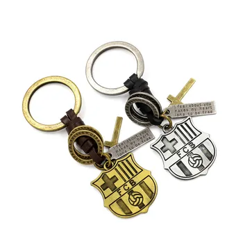 

Football Team Club Emblem Keychain Keyring Leather Braided Rope Metal Nameplate Stainsteel Brass Pendants