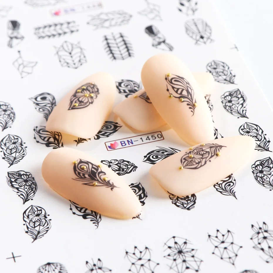 12 Стикеры для ПК на ногтях, дизайн с цветочным пером, водный слайдер, обертывание, лак для ногтей, наклейка, маникюр, украшение, татуировки, LABN1441-1452