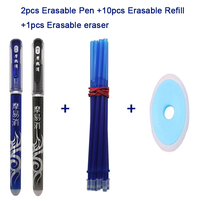 

2+10+1Pcs/Set Erasable Pen Washable Handle 0.5mm Blue Black Erasable Eraser Gel Pen Refill Rod School Office Writing Stationery