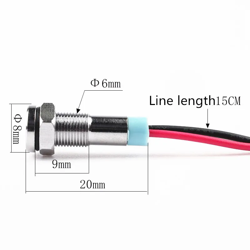 1pcs 6mm Flat head LED Indicator Light 6mm waterproof Signal lamp 6V 12V 24V 220v with wire red yellow blue green white
