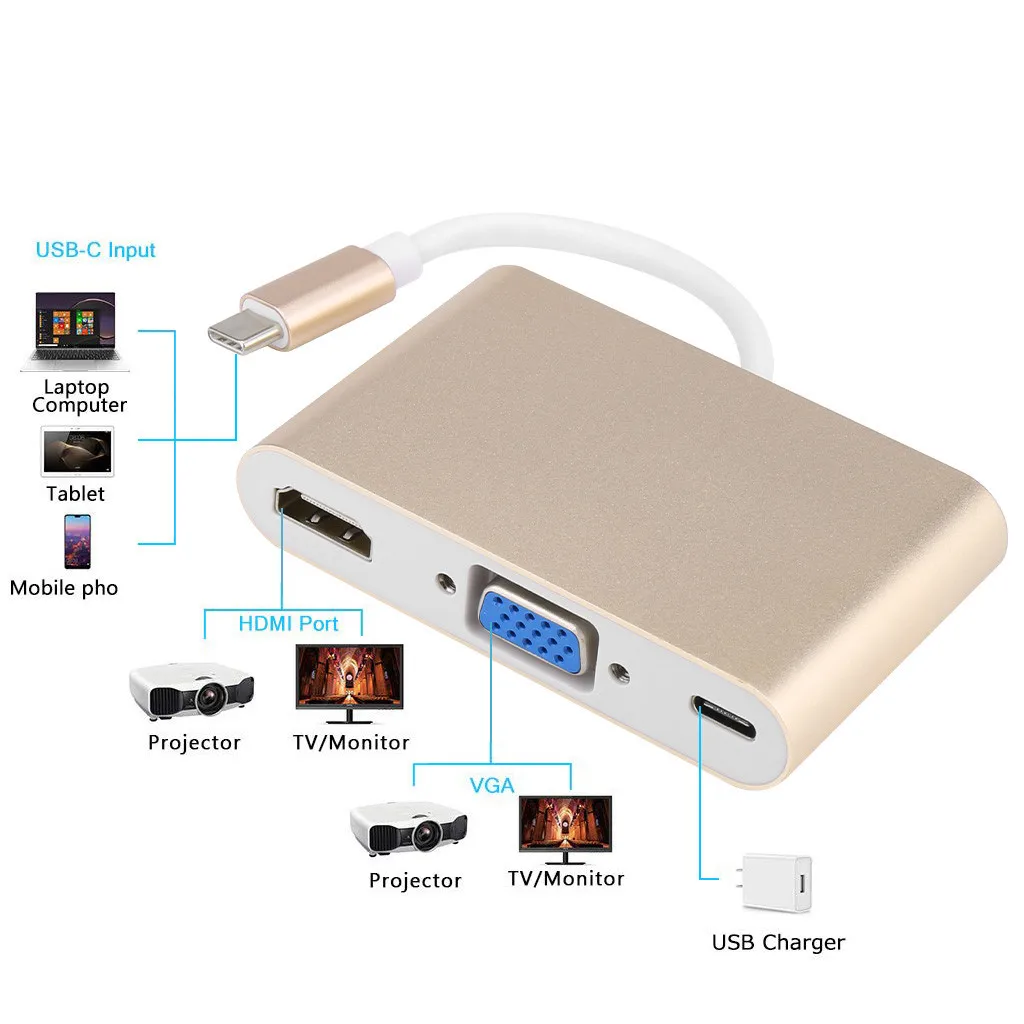Usb C к Hdmi Vga Usb 3,0 type C аудиоконцентратор адаптер 5 в 1 многопортовый конвертер Usb концентратор компьютерный хаб ноутбук концентратор