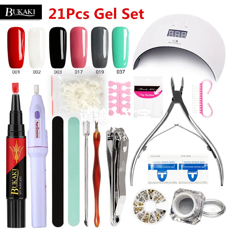24W Lamp 21Pcs Set 2 Набор для ногтей BUKAKI УФ светодиодный светильник Сушилка 24 Вт гель для ногтей красочный набор замачиваемый цветной лак для ногтей для маникюра наборы для ногтей - Цвет: 24W Lamp 21Pcs Set 2