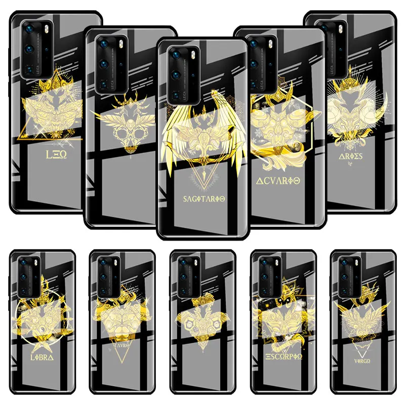 Glass Case For Huawei P30 P40 Lite P Smart Z Honor 30 20 9X 8X Mate 10 Mobile Phone Cover Shell Anime Saint Seiya Logo Cool | Мобильные