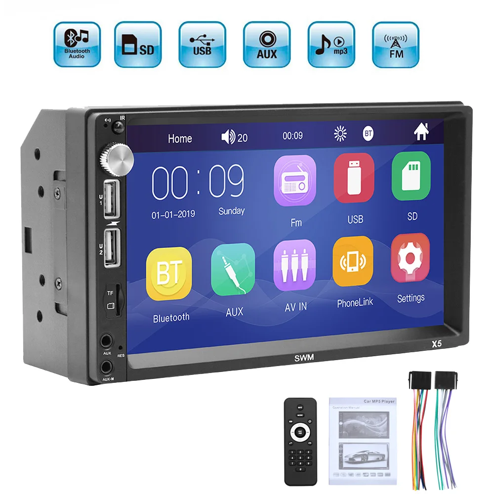7 дюймов Автомобильный мультимедийный аудио плеер стерео 2 Din Радио сенсорный экран HD MP5 плеер Поддержка Bluetooth камера FM USB SD Aux FM