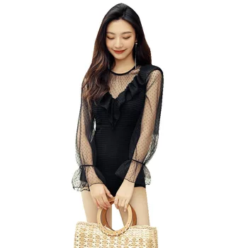 

Women's Swimwear Closed Girls Rash Guard Swimsuit Trikini Woman Big Size Lady's 2019 New Beach Bathing Suit Cuff Summer Sexy