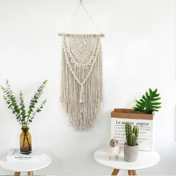 

Fashion Hand-woven Curtain Tapestry Nordic Home Accessories Wall Tapestry Simple Homestay Tassel Design Living Room Decoration