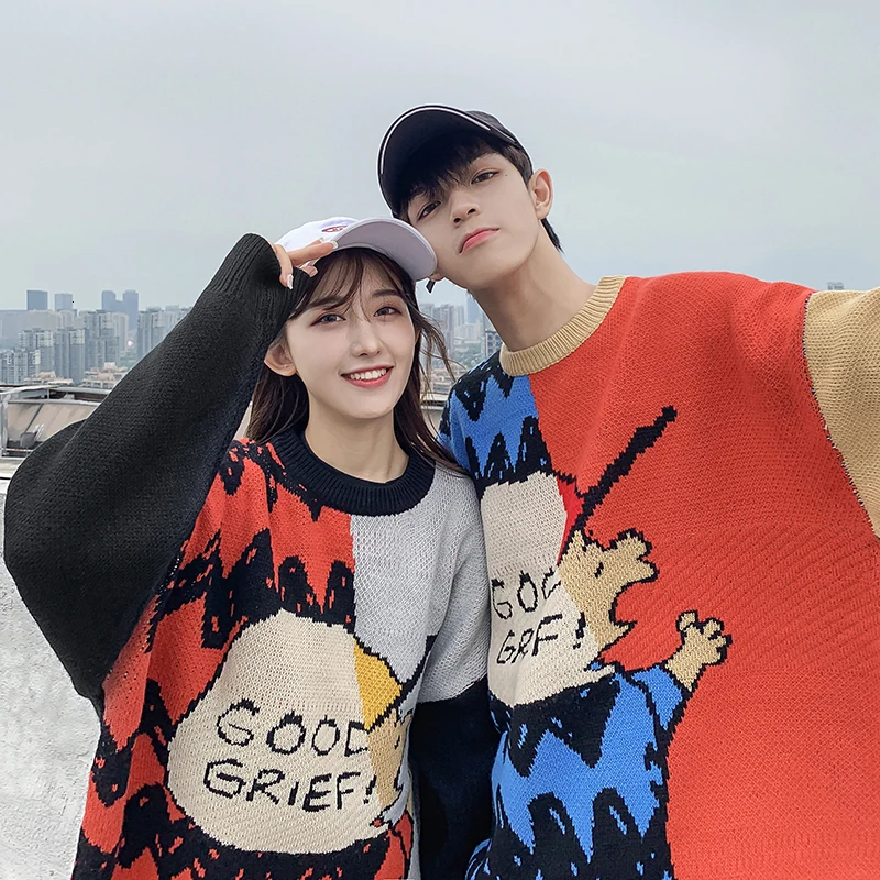Men's sweater 2019 autumn and winter new Snoopy cartoon pattern sweater couple sweater youth personality fashion men's clothing Men's sweater 2019 autumn and winter new Snoopy cartoon pattern sweater couple sweater youth personality fashion men's clothing