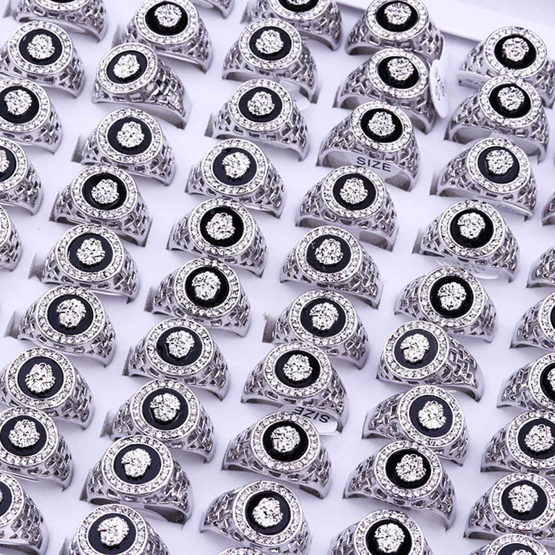 Punk Men Lion Head Rings Crystal Enamel Ring for Women Gold Alloy Hollow Finger Rings Vintage Hip Hop Rock Party Brand Jewelry - Image 6