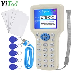 Lecteur RFID 10 fréquences NFC, programmateur de cartes à puce, décodeur chiffré 125KHz 13.56MHz, cartes de clés inscriptibles, USB 