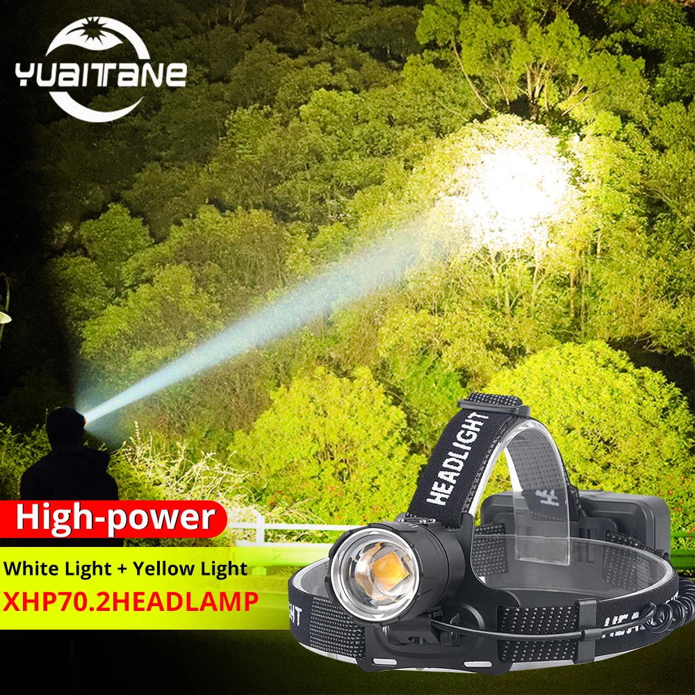 XHP70.2 светодиодный налобный фонарь XHP70 самый мощный желтый или белый светодиодный налобный фонарь для рыбалки, кемпинга, фонарь с зумом, 3*18650 батареи