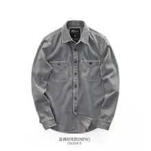 

Washed Cotton Retro Striped Jeans Shirt Mens Thick Cowboy Denim Shirts Long Sleeve Fashion Slim Fit Korean Top Vintage Blue