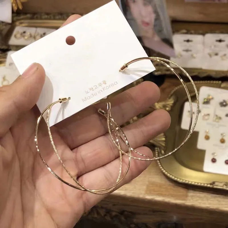 Новые винтажные модные простые металлические двойные круглые серьги-кольца для женщин и девушек, повседневные индивидуальные аксессуары