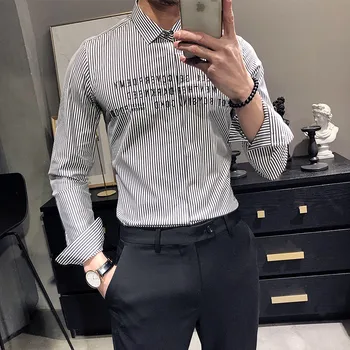 

2020 Casual Men Stripe Shirt Long Sleeve Embroidery Mens Formal Business Dress Shirts Streetwear Social Blusa Camisa Masculina