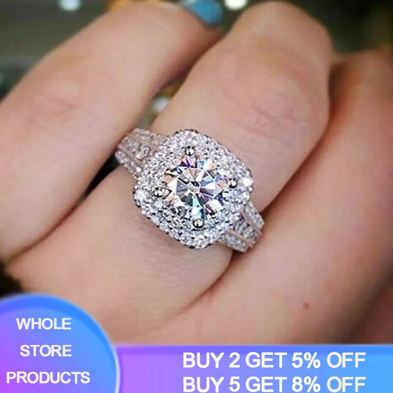 

YANHUI 925 Solid Silver Cubic Zircon Wedding Jewelry Luxury Three layers Crystal Engagement Ring for Woman Dropshipping RA0943